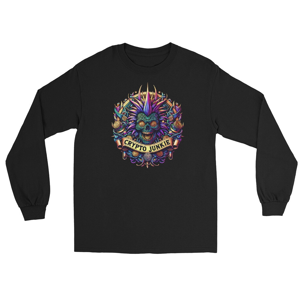 Bitcoin Punk Rock Skull Crypto Junkie Digital Asset Long Sleeve Shirt