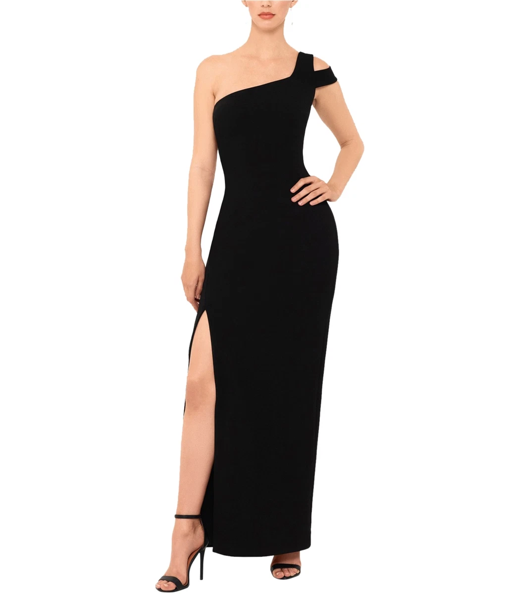 Betsy Adam Womens Evening Asymmetrical Cold Shoulder Dress Black 4P