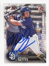 SIGNED BASEBALL CARD AUTO BOWMAN 2016 MICHAEL GETTYS SAN DIEGO PADRES #185
