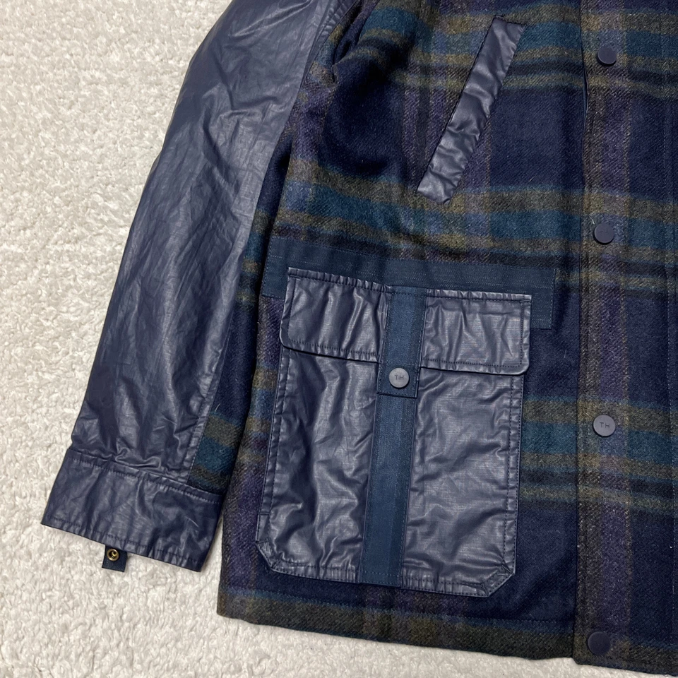 Tommy Hilfiger Chaqueta Hombre Grande Azul Marino Tartán Cuadros Lana Abrigo Ligero Cremallera Completa Foto 2 de 4