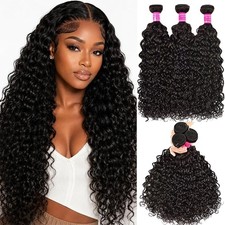 3 Bundles Water Wave Human Hair 14 16 18 Inch Brazilian Virgin Natural Black 1B
