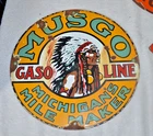 VINTAGE MUSGO GASOLINE SIGN OLD Porcelain SERVICE SALES GAS OIL ADVERTISING 12"