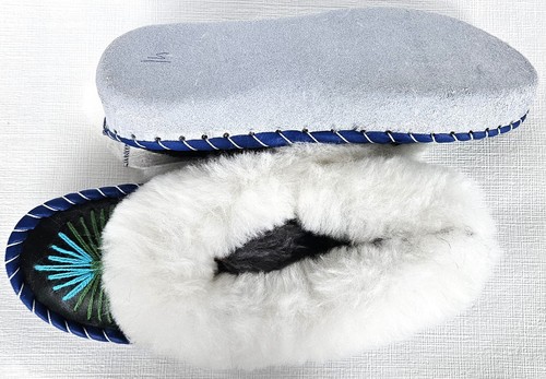 Sheepskin warm slippers moccasin size 41 new, sheepskin/leather handmade - Picture 4 of 12