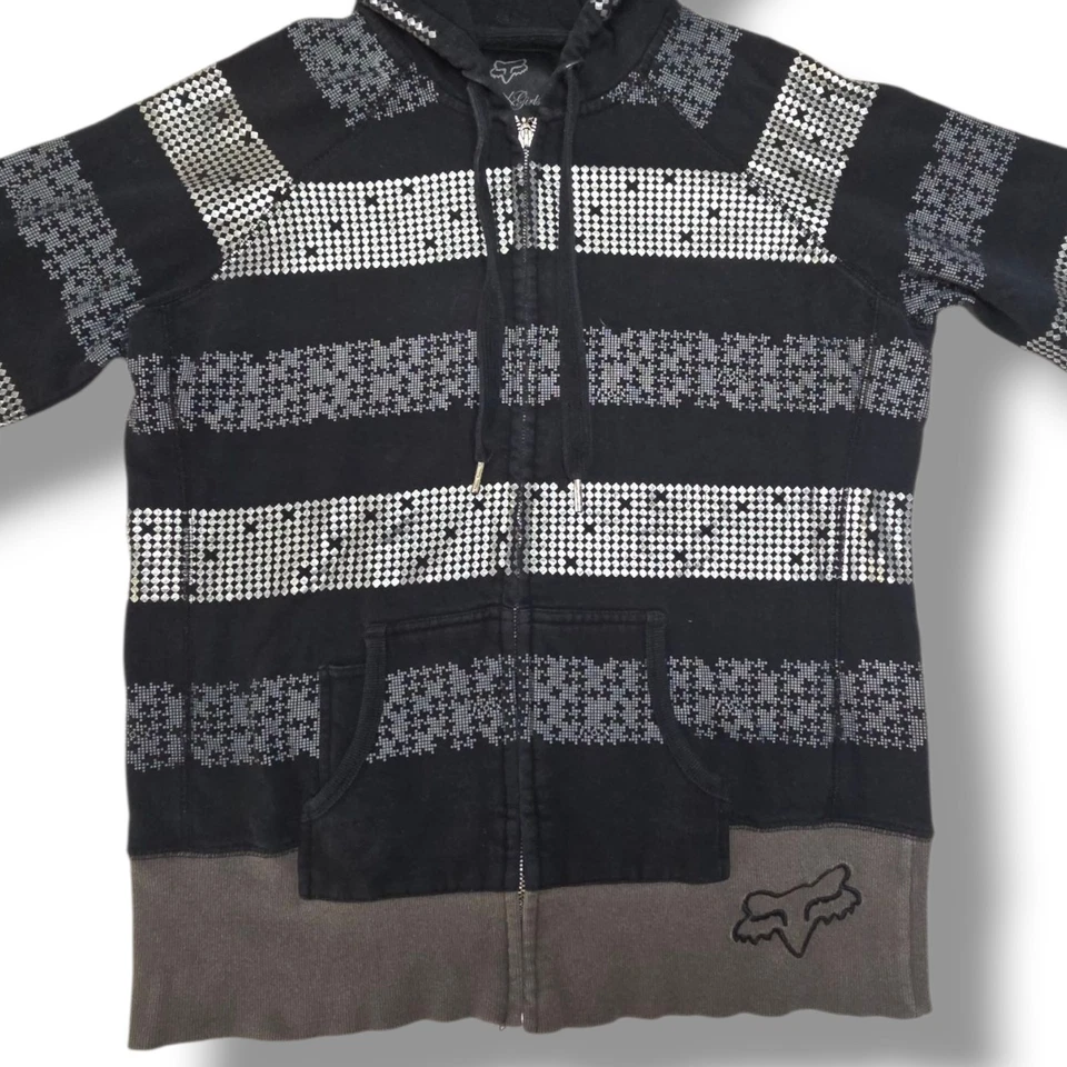 Y2k Fox Racing Striped Hoodie Sweatshirt Women's Black  Logo Motorcross Vintage - Image 2 of 4