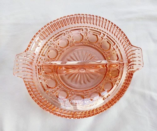 Vintage Carnival Glass Divided Candy /Nut/ Relish Dish Light Orange Cut Crystal