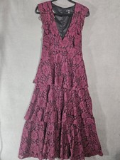 Lulus Womens Medium Maxi Dress Vamp Whimsy Goth Red Black Ruffle Teir Lace Vneck
