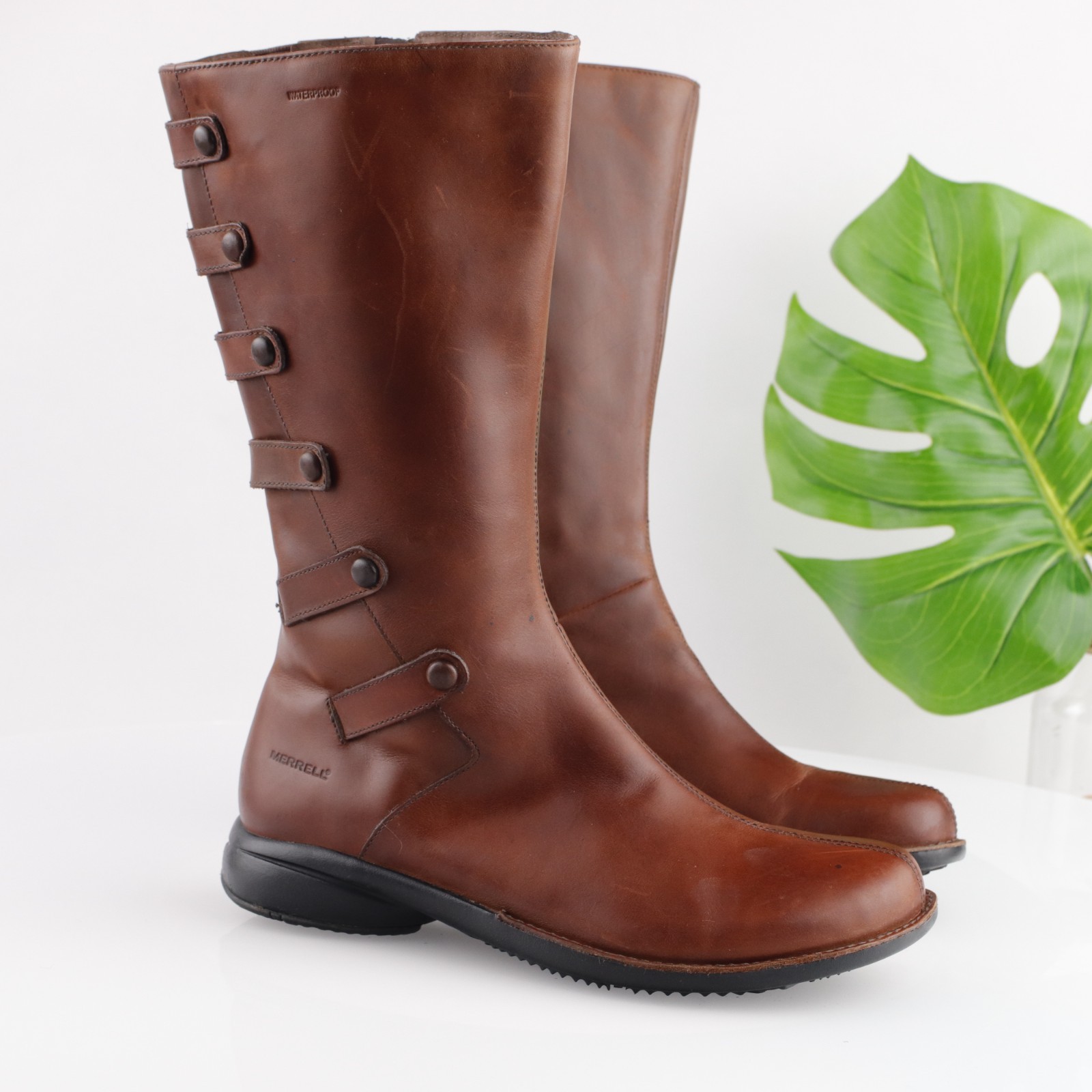 Stivali Merrell donna Tetra Launch misura 9 5 alti impermeabili pelle marrone Polartec