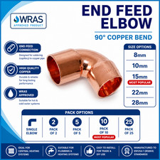 Copper Elbow Fittings End Feed Plumbing Bend Copper Pipe Packs WRAS Approved