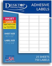Permanent Adhesive 1" x 2-5/8" Shipping Labels - 30 per Sheet - 25 Sheets / 750
