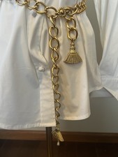 Vintage Women  s Chain Link Belt With Asian Inspired Fan Accents Gold Up To 38  