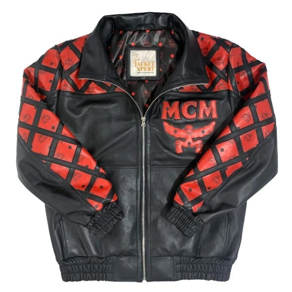 MCM Negro Rojo Cuero Chándal Chaqueta Pantalones Sombrero Conjunto Para Hombres XL Diseñador Ropa de Calle Foto 2 de 4