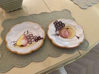 2 HAND-PAINTED Vintage Italian Ceramic Plate Platter Majolica Fruit Design