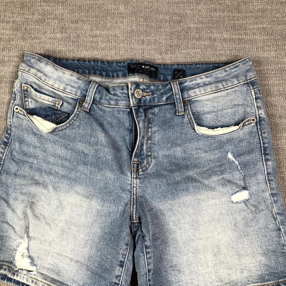 Pantalones Cortos Lucky Brand Para Mujer 6 Azul Denim The Roll Up Distressed Informal Jean 28 Foto 2 de 4