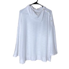 Pure Jill J.Jill Crisp White French Terry button asymmetrical cowl neck top  XL