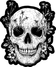 Sticker - Skeletons and Skulls Vines Flowers Gothic Dark Art Monochromatic Gift