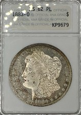 1883-O Morgan Silver Dollar ANA ANACS MS62 PL Toned - 1st Gen Sm White ANA Slab