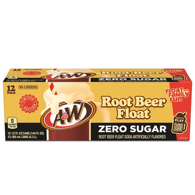 A&W Root Beer Float Zero Sugar Soda, 12 Pack of 12 oz Cans