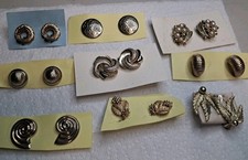 Vtg Lot Of 9 Gold Tone Earrings Clip On