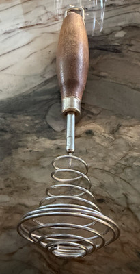 Vintage Spiral Coil Egg Whisk Beater with Wood Handle