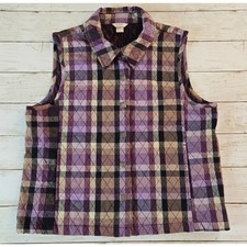 Christopher  Banks Plaid Quilted Snap Front Vest Size Large