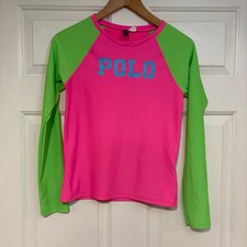 Polo Ralph Lauren Girls Long Sleeve Rash Guard Swim Shirt Neon Pink Green XL 16