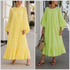 H&M CONSCIOUS Wide Cut Pleated Yellow / Flounced Neon Yellow Kaftan DRESS