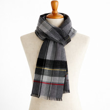 Vintage Courtelle Plaid Scarf Made in France Grey Fringed Courtaulds Preppy