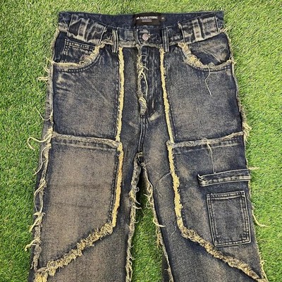 No Faith Studios men s distressed patchwork baggy jeans size S (30/32) 