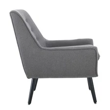Linon Trelis Upholstered Tufted Accent Chair with Black Wood Legs in Gray Fabric