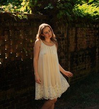 Vinage 1960s Sheer Ivory Lace Trim Nightgown Babydoll Slip