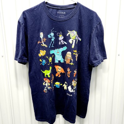 Vintage Pixar Shirt Mens Navy Blue Movies Characters Cartoons Cotton Size XL