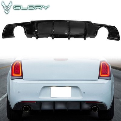 Fits 15-23 Chrysler 300 Rear Bumper Diffuser 4 Shark Fin Lip PP Gloss Black