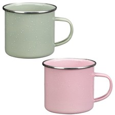 2pk Enamel Camping Mugs Retro Outdoor Camping Travel Tea Coffee Mug- Pink & Sage