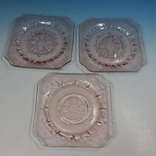 Jeannette Depression Glass - Pink Adam - 3 Square Saucers (no cups)