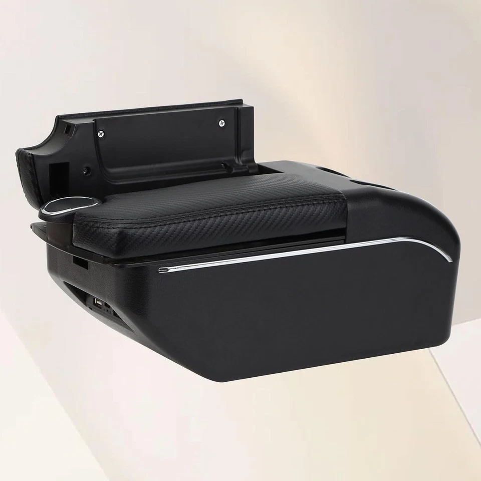 Caja reposabrazos para Ford Fiesta 3 2011-2018 doble puerta con puertos USB, fibra de carbono Foto 3 de 4