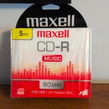 Maxell CD-R Music Recordable 5 Pack 80 Min 700MB 32x Slimline Jewel