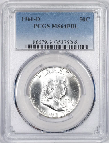 1960-D PCGS MS64FBL Benjamin Franklin Silver Half Dollar Uncirculated BU+