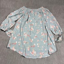 Polagram Dress W S Lt Blue Floral Off Shoulder Swing Lined Boho Casual Spring