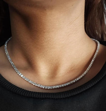 20Ct Round Cut Solid Diamond Women's Tennis Necklace 14K White Gold Finish 18"
