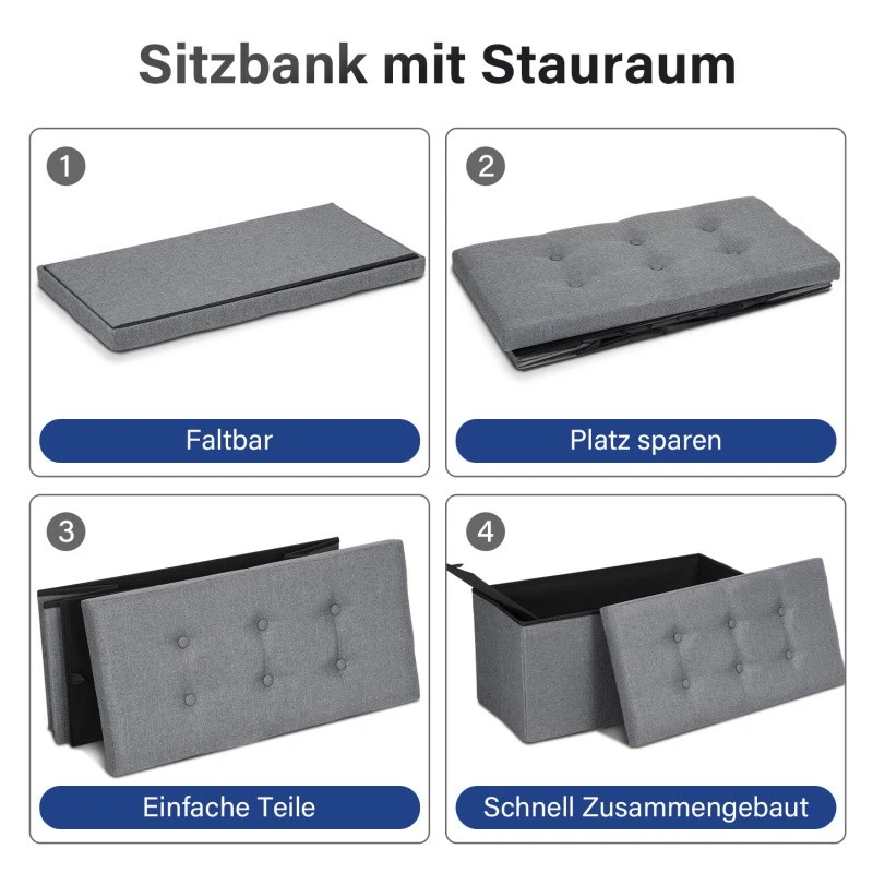 Mit Stauraum Aufbewahrungshocker Klappbar Aufbewahrungsbox Sitztruhe Cubic Sitz - Bild 3 von 4