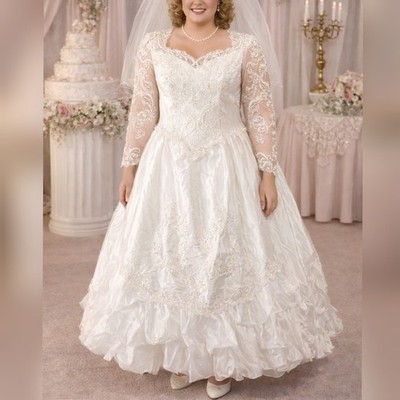 Mary's Vintage 80s 90s White Long Sleeve Beaded Ruffle Quince Wedding Dress 16 | eBay Mary's Vintage 80s 90s White Long Sleeve Beaded Ruffle Quince Wedding Dress 16 | eBay