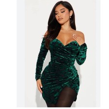 Fashion Nova Abigail Green Burnout Velvet Floral Mini Dress Size M