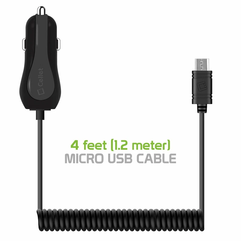 Micro USB Car Charger with Extra USB Port High Powered 12 Watt Coiled Cable - Image 4 of 4