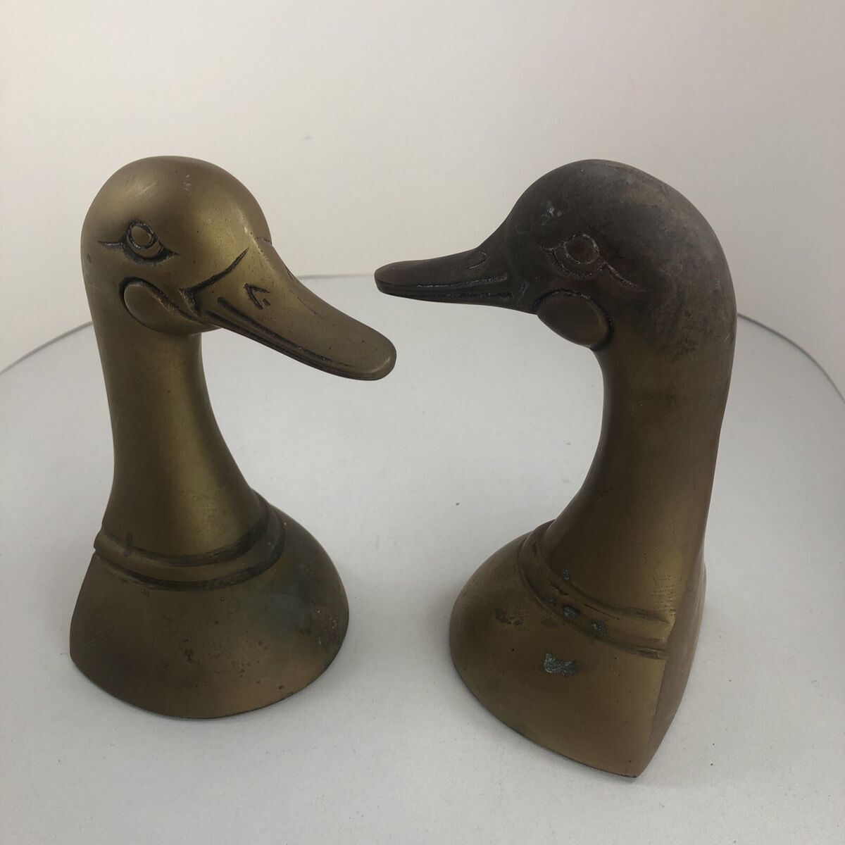 Vintage Solid Brass Duck Head Bookends 6.5 Inch SET Made in Korea