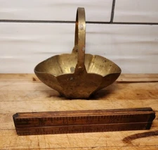 Vintage Small Brass Basket, Folding handle, 