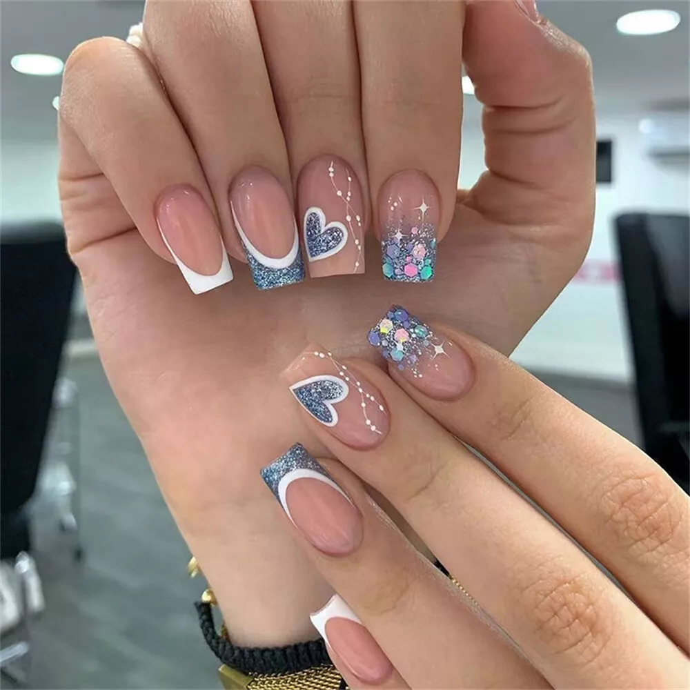 blue heart nail designs