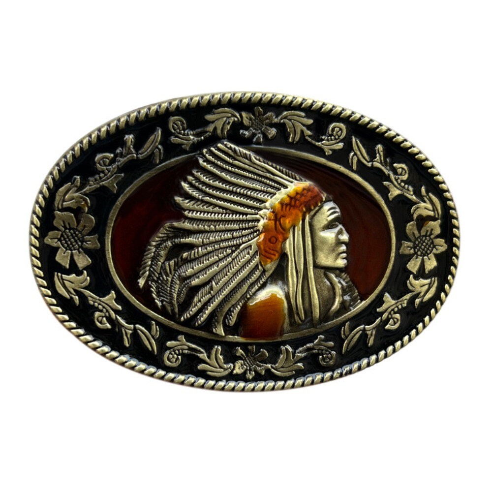 Western Belt Buckle for Men & Women Cowboy Rodeo Vintage Style Wear Indian Chief