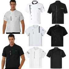 Mens Chef Jacket Coat Uniform Short Sleeve Cooker Kitchen Restaurant Work Tops