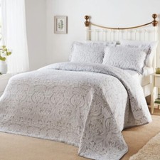 Bella Grey White Brocade Jacquard Cotton Rich Matelasse Bedspread / Pillowsham 