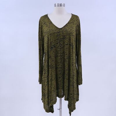 Comfy USA Tunic Top Womens L Large Olive Green Black Burnout V-Neck Flowy